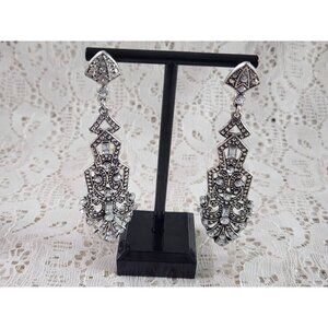 EUC Vintage Art Deco Silver-Tone Crystal Chandelier Earrings
